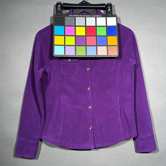 Lands End Purple Button Down Shirt Four Pockets Warm Soft Texture Size XS/P 2-4 - Picture 9 of 10